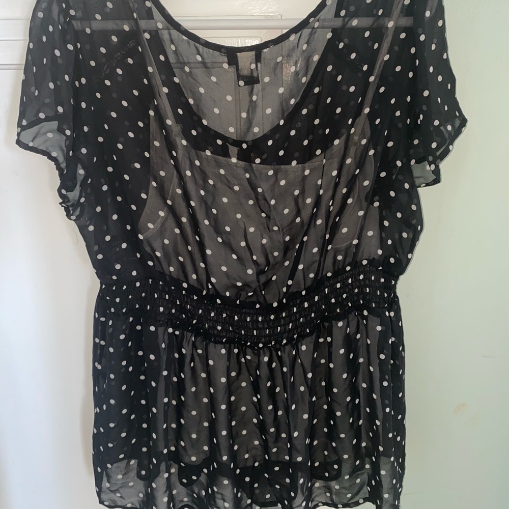 Torrid B&W Polka Dot Sheer Top w/ Tank